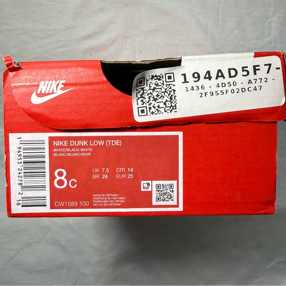 Nike Kids Dunk Low Shoes  8 (TD) - White/Black